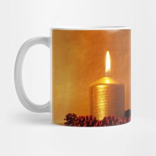 Bible quote with Christmas candle in golden light with pine cones Mug